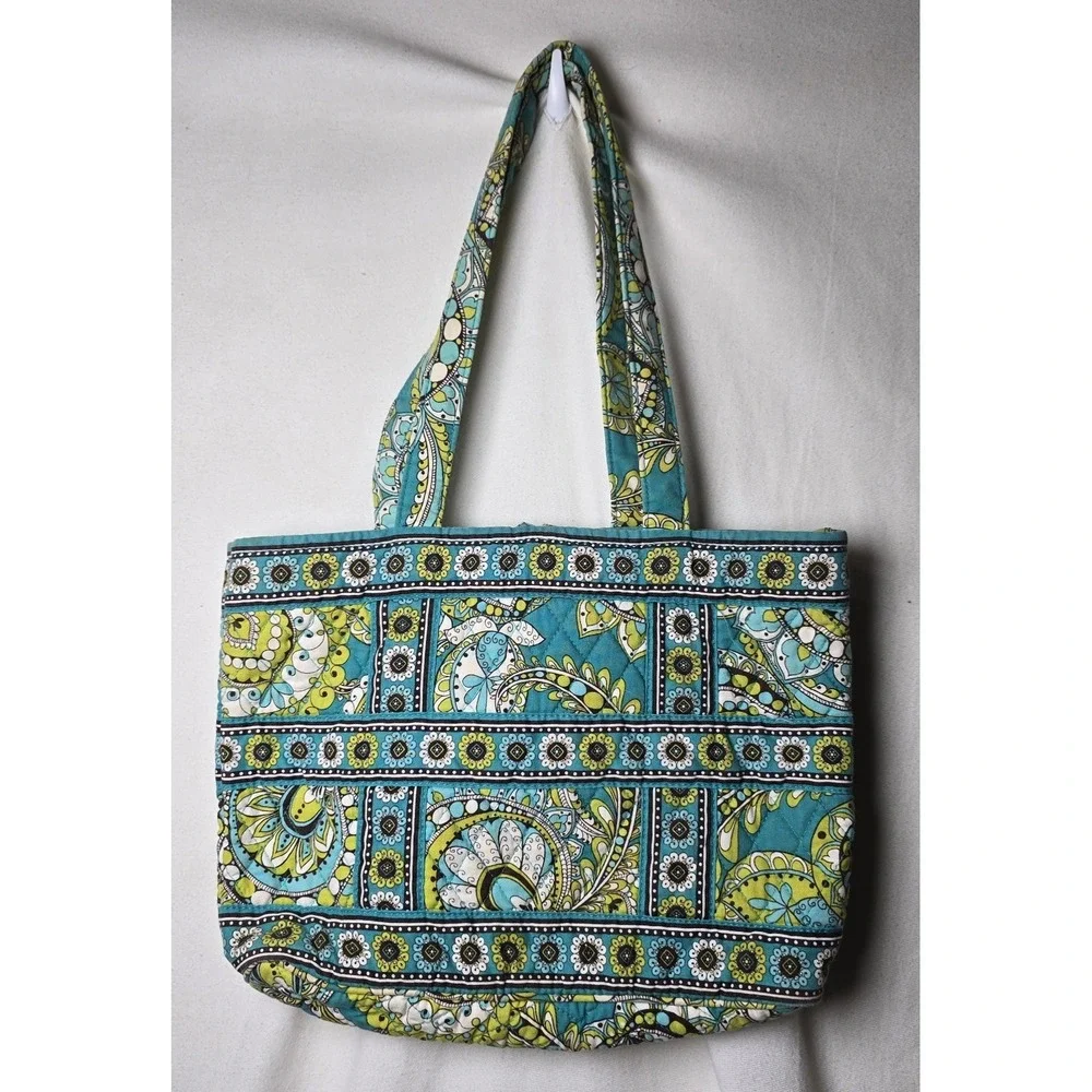 Vera Bradley Peacock Blue Colorful Paisley Floral Print Small Tote Bag Purse